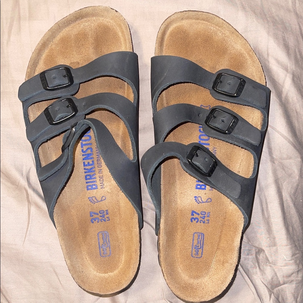 Birkenstock Dark Gray/black Triple Strap Sandals